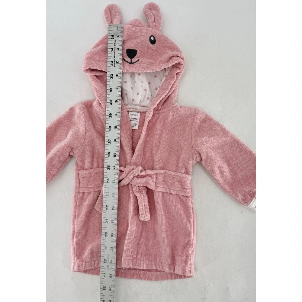 Carters Baby Girl Bunny Rabbit Hooded Robe Pink Cotton 0-9 Mo Baby‎ Essentials
